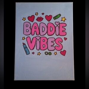 Handpainted Baddie Vibes Canvas Art 9x12 Y2K Aesthetic Pink Wall Decor